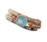 Aqxyedc Nuevas pulseras de playa con cuentas multicapas señoras cuero envoltura pulseras W/Jaspers brazalete brazaletes Boho joyería wanglan