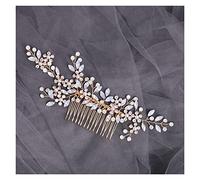 Aqxyedc Peinado de pelo de cristal hecho a mano Peinera Pearl Rhinestone Flower Pein Pein for Women Bride Joyería de pelo Accesorios for el cabello Tiara wanglan(Gold)