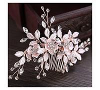 Aqxyedc Plata Color Flor Pein Pein Combs Rhinestone Elegante Pelo Joyería for Novia Exquisito Boda Accesorios for El Pelo De La Novia Peines De Novia wanglan(Rose Gold)
