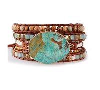 Aqxyedc Pulsera de cuero para mujer única mezclada piedra natural chapado en oro encanto 5 Strands Wrap pulseras hecho a mano pulsera Boho Dropship wanglan, One size, agate