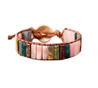 Aqxyedc Pulsera joyería natural rosa ópalo piedra tubo cuentas cuero envoltura pulsera novia regalos wanglan, One size, agate
