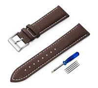 Aqxypas Correa de reloj de cuero genuino de 24 mm for hombre y mujer, correa de reloj + herramienta(Dk Brown White 1)