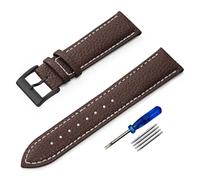 Aqxypas Correa de reloj de cuero genuino de 24 mm for hombre y mujer, correa de reloj + herramienta(Dk Brown White 4)