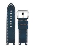 AQXYWQOL Compatible con GST-B100/W300/400 S1/T120/W130L correa de cuero con muesca for reloj de hombre correa de hilo hecha a mano 26mm(Blue white silver)