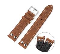 Aqxyxsw Correa de reloj con patrón de Lychee de cuero genuino, correa de reloj con remaches marrones y café negro, correa de muñeca, pulsera de 18mm, 20mm, 22mm y 24mm lingli(Brown,22mm)