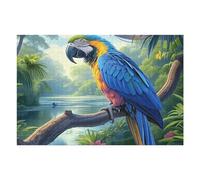 Ara Bleu et or de la forêt tropicale Puzzles 1000 Piezas Impossible Desafío Faune fantastique colorée Rompecabezas para Adultos Aliviar Estrés Decoración Hogar DIY Moderno Portátil 1000 PCS