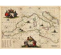 ARA STEP Vintage Mapas del Mundo Asia Europa América Australia - Póster decorativo de pared (297 x 420 mm, 11,7 x 16,5 pulgadas, 1675 en el tracto occidental del mar Mediterráneo)