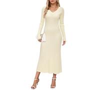 Arach&Cloz Vestido de Punto para Mujer con Cuello en V, Vestido de otoño Invierno, Vestido Jersey de Manga Larga, Vestido ceñido