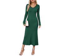 Arach&Cloz Vestido de Punto para Mujer con Cuello en V, Vestido de otoño Invierno, Vestido Jersey de Manga Larga, Vestido ceñido