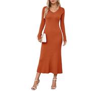 Arach&Cloz Vestido de Punto para Mujer con Cuello en V, Vestido de otoño Invierno, Vestido Jersey de Manga Larga, Vestido ceñido
