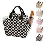 Arae Bolsa de almuerzo de pana aislada grande reutilizable con bolsillos laterales, caja térmica para el trabajo, picnic, viajes, soporte para botella de agua, plegable, portátil, color negro y blanco