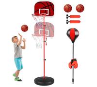 Aragallant Canasta Baloncesto Infantil, Saco de Boxeo de Pie, Altura Regulable, 2 en 1 Juguetes de Baloncesto Boxeo mit 2 Baloncesto y Guantes de Boxeo, Regalos para Niños y Niñas de 4 a 12 Años
