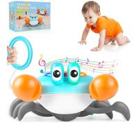 Aragallant Cangrejo bebé juguete, cangrejo electrónico para gatear a partir de 3, 4, 5, 6, 7 años, juguete sensorial para gatear con música y evitar obstáculos, Tummy Time Toys regalos para niños y