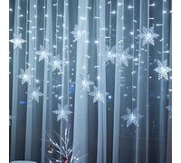 Aragallant LED Star Fairy Lights, 4M LED Fairy Lights Snowflakes, 96 LED Window Curtain Fairy Lights, Star Curtain con 8 Modos de Luz para Navidad Cumpleaños Fiesta Boda Decoración (Blanco)