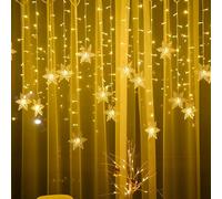 Aragallant LED Star Fairy Lights, 4M LED Fairy Lights Snowflakes, 96 LED Window Curtain Fairy Lights, Star Curtain con 8 Modos de Luz para Navidad Cumpleaños Fiesta Boda Decoración (Blanco cálido)