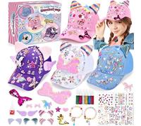 Aragallant Regalo Niña 5 6 7 8 9 Años, 4 Pcs DIY Gorra de Béisbol con Pegatinas de Diamantes Unicornios y Pulseras, Kit de Manualidades Gorras Beisbol para Niñas, Juguetes Regalos de Cumpleaños Navida