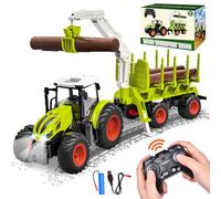 Aragallant Tractor Teledirigido para Niños con Remolque - RC 2.4Ghz, Brazo de Carga, Pinza Funcionales, 4 Maderas - Juguete Set para Niños de 3 a 7 Años