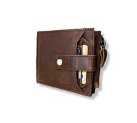 ARAGON Cartera de cuero de grano superior para hombre, bloqueo RFID, costuras ultra fuertes, hecha a mano, piel auténtica Hunter, cartera con cremallera con 12 ranuras para tarjetas, 2 ranuras para