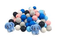 ARAKIERST Cuentas de silicona 3D de elefante focal para bolígrafos, cuentas redondas de silicona, kit de accesorios de 62 cuentas de silicona para hacer llaveros, pulseras, collares, manualidades