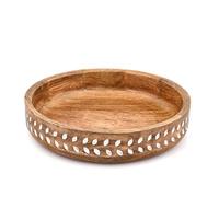 ARAMBH Mango Wood Table Centerpiece - Hand-Carved Home Decor Bowl for Farmhouse, Country & Modern Rustic Interiors (30,48 cm x 30,48 cm x 6,35 cm)