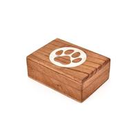 ARAMBH Urna para gatos hecha a mano de madera de acacia, acabado blanco con huella grabada y cierre magnético seguro (17,78 cm x 12,7 cm x 6,35 cm)