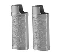 Aramox 2 Fundas para Encendedor de Aleación de Zinc con Patrón Retro, Funda para Encendedor, Soporte Protector Portátil, 42 G, Reutilizable para Viajes, Acampadas Al Aire Libre y Usuarios de (Gray)
