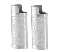 Aramox 2 Piezas Funda para Encendedor de Aleación de Zinc Patrón Retro Funda para Encendedor Protectora Portátil 42g Diseño Deslizante Reutilizable para Viajes Uso Diario Al Aire Libre (Silver)