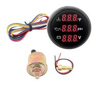 Aramox 3 en 1 Kit de Sensor de Instrumentos, Motor de Bote de Automóvil Instrumento Temperatura del Refrigerante Medidor de Presión de Aceite Voltímetro de Retroceso de (Esfera negra Cubierta negra)