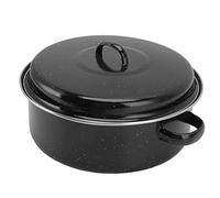 Aramox Bandeja para Asar Esmaltada sobre Acero Negro Redondo con Tapa Abovedada y Rejilla, Olla de Horno de 2 Cuartos para Batatas Asadas, Pollos, Pavo Horneado (Cubierta de hierro 28CM)