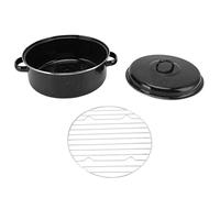Aramox Bandeja para Asar Esmaltada sobre Acero Negro Redondo con Tapa Abovedada y Rejilla, Olla de Horno de 2 Cuartos para Batatas Asadas, Pollos, Pavo Horneado (Cubierta de hierro 26CM)