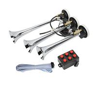 Aramox Basuri Bocina Aire - Bocina de Aire de Aleación de Aluminio con 3 Trompetas, 6 Melodías Cromado 305/342/385x79 Mm DC12V / 24V, Apto para Club Cars, Camiones, Yates