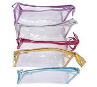 Aramox Bolsa de Cosméticos Transparente, Paquete de 5 Bolsas de Aseo Transparentes, Bolsa de Maquillaje Impermeable de PVC con Cremalleras y Correa para Asa, Tamaño de un Cuarto de Galón, para Viajes,