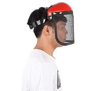Aramox Casco de Motosierra ABS y Visera de Malla de Arte del Hierro, 28 X 30 Cm, Casco Forestal Ajustable, Protección Facial Completa para Tala, Desbrozadora, Trabajadores de Paisajismo (Rojo)