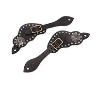 Aramox Correa de Espuela Correa de Espuela de Cuero con Diamantes de Imitación y Hebilla Cinturón de de Equitación Negro de 25 Cm para Jinetes Ecuestres Botas de Vaquero Uso Al Aire Libre