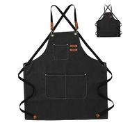 Aramox Delantales de Artista Delantal de Chef de Lona de Algodón 76 X 68 Cm con Correas de Hombro Desmontables Bolsillos con Doble Costura Diseño de Espalda Cruzada para Cocinar Jardinería Trabajo
