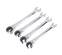 Aramox Juego de Llaves para Tubos de Trinquete, Juego de Llaves para Líneas de Freno de 4 Piezas con Tamaños de 10 Mm, 12 Mm, 14 y 17, Diseño de Trinquete de Extremo Abierto con Compensación de 15