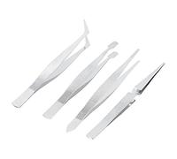 Aramox Juego de Pinzas, Punta de Punta de Acero Inoxidable y Pinzas de Codo, 4 Piezas, Selector de Piezas para Reparación de Electrónica, Laboratorio, Joyería, Artesanía y Trabajos de Sujeción Fina