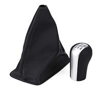 Aramox Kit de Perilla de Palanca de Cambios de 5 Velocidades Perilla de Palanca de Cambios de Cuero PU Negro con Funda de Polaina Ajuste Directo Reemplazo de Fácil Instalación para Conductores
