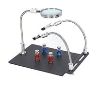 Aramox Manos de Ayuda para Soldar, Estación de Soldadura de Manos de Hierro con Lupa 3X, Brazos Flexibles de ángulo Ajustable, Almohadillas de Base de Goma, para Reparación de Placa Base,