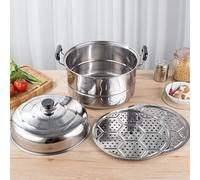 Aramox Olla de de Acero Inoxidable, Vaporizador de Alimentos de 2 Niveles con Diseño de Doble Capa Engrosada, Olla de de Gran Capacidad para Estufa de Gas, Uso de Cocina para Verduras, Huevos y
