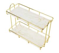 Aramox Organizador De Mostrador De Baño, Estante De Maquillaje De 2 Niveles, Diseño De Hierro Blanco Dorado, Solución De Almacenamiento Multiusos para Cosméticos Y Toallas (L) (S)