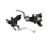 Aramox Palanca de freno de motocicleta, motocicleta universal 1 par 7/8" Freno de manillar ATV Palancas de depósito de cilindro de embrague maestro(Plata)