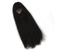 Aramox Peluca Larga y Recta para Muñeca con Flequillo, Pelo Sintético Suave para Cabeza de 18,5 a 21 Cm, Pelucas de Muñeca a Escala 1/4, Resistente Al Calor, Estilo Ajustable de 110-356 °F (BLACK)