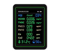 Aramox Probador de Calidad del Aire ABS Monitor de Calidad del Aire Interior con Pantalla TFT CO2 HCHO TVOC PM2.5 PM10 Detección 2000 MAh Temperatura de la Batería Humedad para la Oficina en Casa
