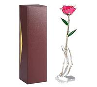 Aramox Regalos de Rosas de Tallo Largo Rosa Real Bañada en Oro de 24 Quilates Preservada Arte Hecho a Mano de 11 a 12 Pulgadas con Soporte en Caja de Regalo para Aniversario Día de la