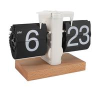 Aramox Reloj de Escritorio con Tapa, Reloj Mecánico con Base de Madera, Pantalla Digital con Pilas de 12 Horas Am PM, Páginas Desmontables, Perilla de Tiempo Fácil para Estante de Escritorio de