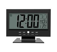 Aramox Reloj Digital eléctrico, Reloj de Alarma de Escritorio de Mesa de Sensor de Sonido Digital LCD con Calendario y Pantalla de Temperatura(Black)