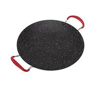 Aramox Sartén para Parrilla de Barbacoa Coreana Placa de Estufa de Barbacoa Antiadherente Placa de Parrilla Redonda de Hierro y Piedra Médica con Anti Escaldado para Estufa de Cerámica de Gas