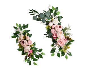 Aramox Swag Floral de de Boda Artificial, Decoración Floral de Tela de Seda para Bodas, Decoración del Hogar, 70 Cm Grande y 60 Cm Pequeño para Eventos Elegantes (Pink)