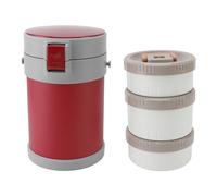 Aramox Tarro de Comida Aislado de Acero Inoxidable 304, Al Vacío a Prueba de Fugas de 2L y 3 Niveles con Correa para el Hombro para la Escuela y la Oficina (rojo)